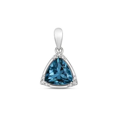 Diamond & London Blue Topaz Pendant 9ct White Gold